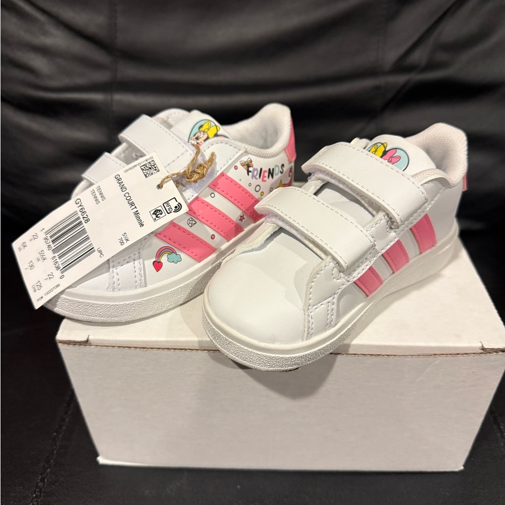 BNWT Adidas Kids' White and Pink Velcro Sneakers
